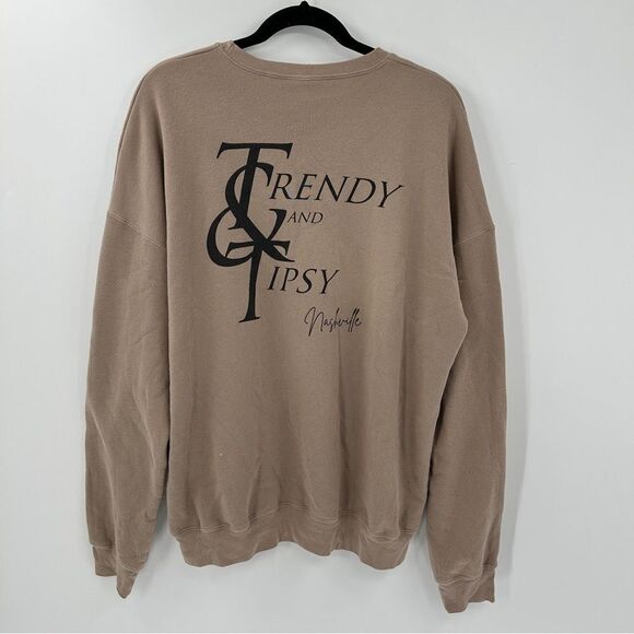 Trendy and Tipsy Nashville Long Sleeve Oversized Crewneck Sweater Taupe XL - Picture 2 of 8